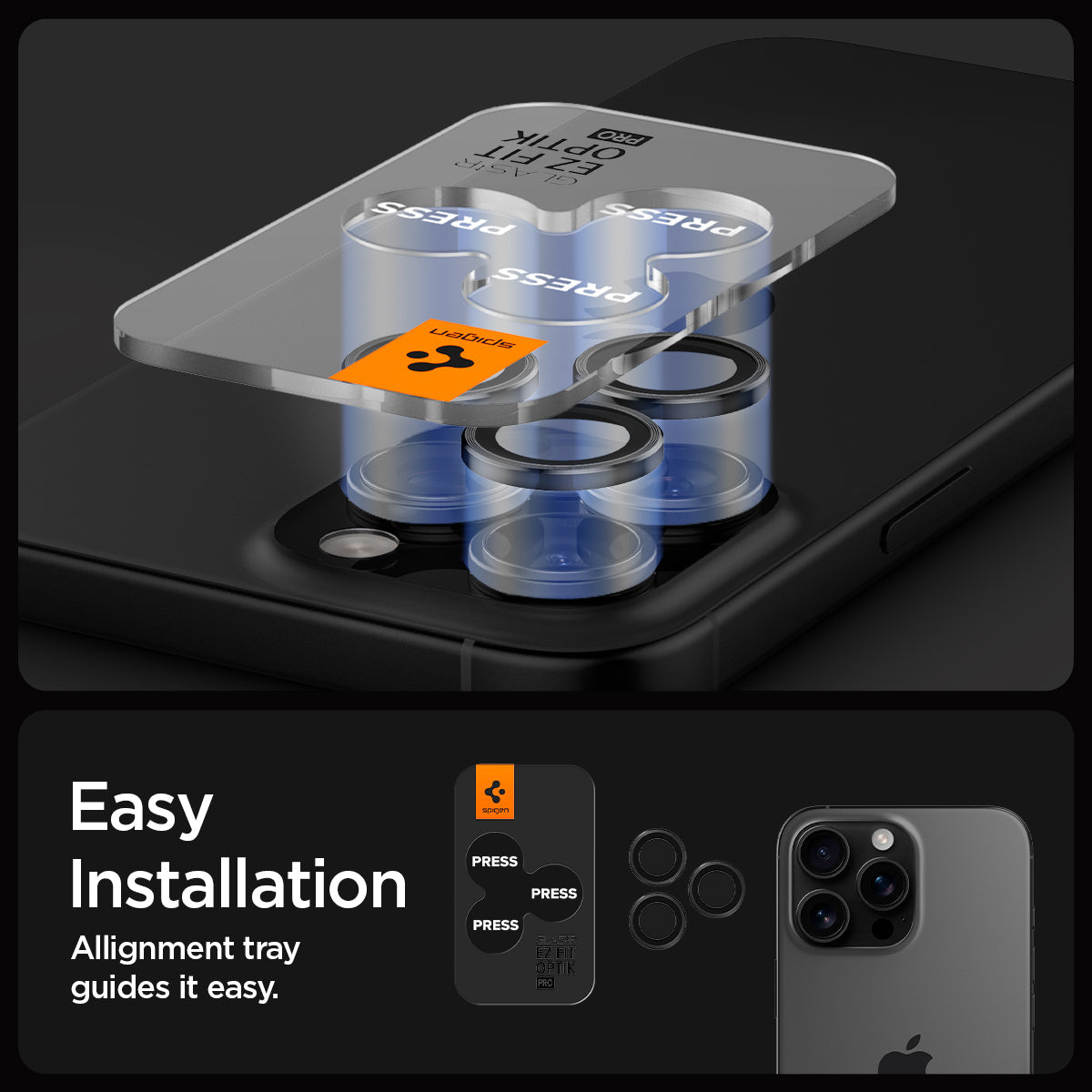 Spigen iPhone 16 Pro Max / 16 Pro Lens Protector – Optik Pro EZ Fit – Black product image 9