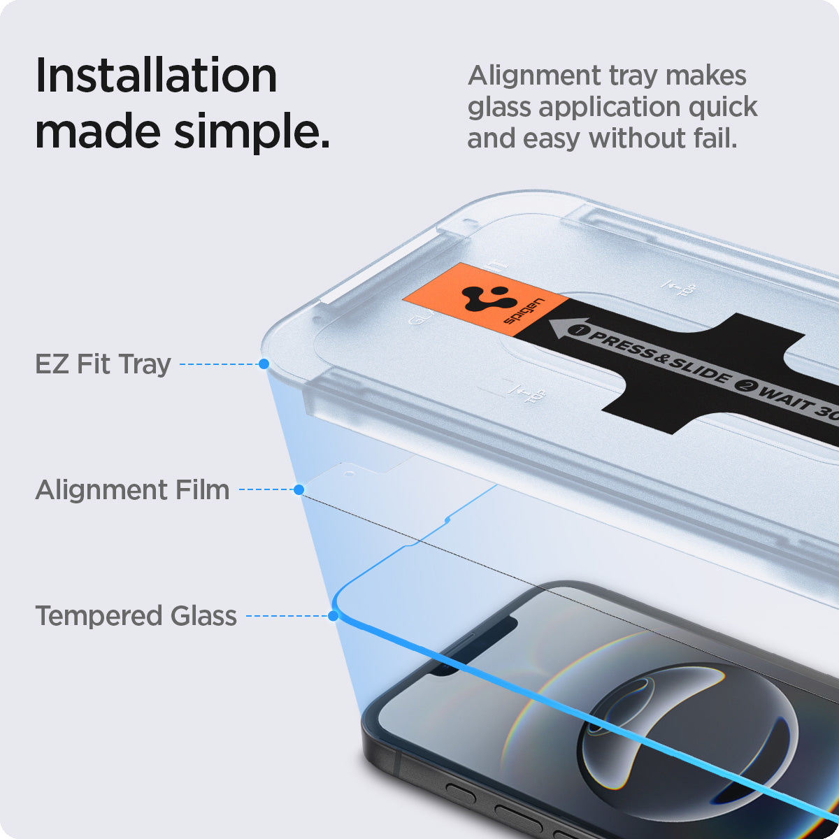 Spigen iPhone 17e / 16e / 14 / 13 Pro / 13 Screen Protector GLAS.tR EZ Fit | Sensor Protected (2 Pack) view 9