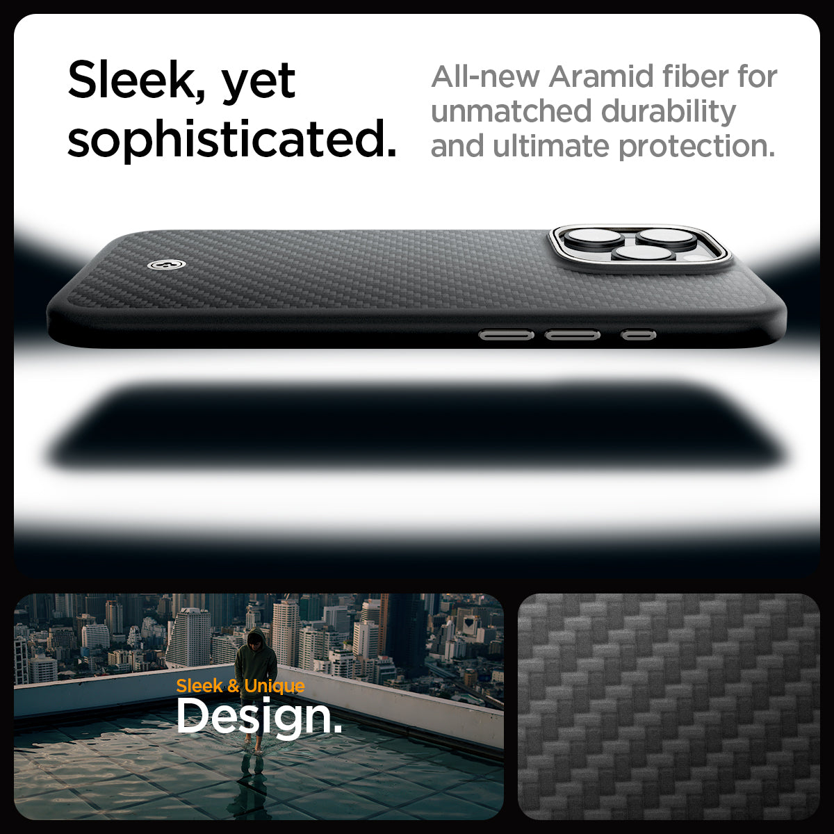Spigen Enzo Aramid MagFit case for iPhone 16 Pro - aramid fiber feature panel
