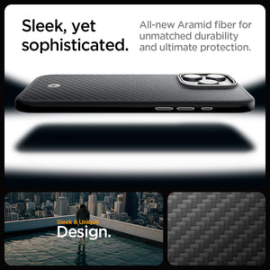 Spigen Enzo Aramid MagFit case for iPhone 16 Pro - aramid fiber feature panel