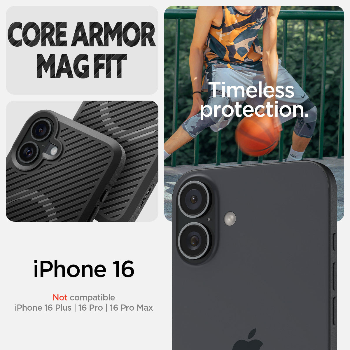 Spigen Core Armor MagFit case for iPhone 16 - exact model compatibility panel