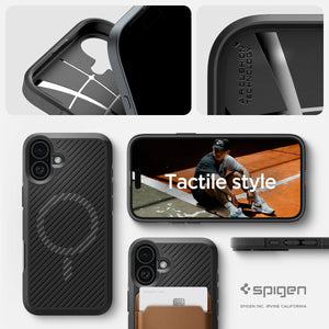 Spigen Core Armor MagFit case for iPhone 16 - tactile diagonal texture and viewing angles