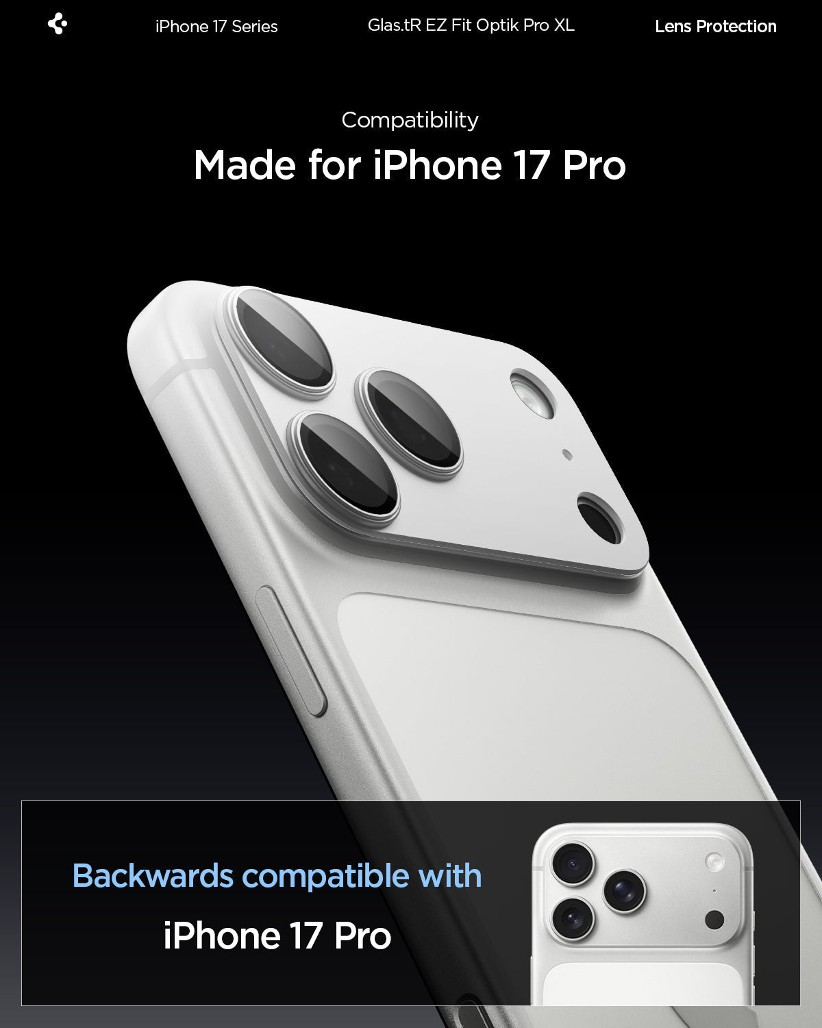 Spigen iPhone 17 Pro Lens Protector – GLAS.tR EZ Fit Optik Pro XL [1 Pack] - Silver - iPhone 17 Pro compatibility