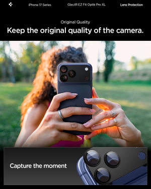 Spigen iPhone 17 Pro Lens Protector – GLAS.tR EZ Fit Optik Pro XL [1 Pack] - Black - original camera quality