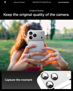 Spigen iPhone 17 Pro Lens Protector – GLAS.tR EZ Fit Optik Pro XL [1 Pack] - Silver - original camera quality