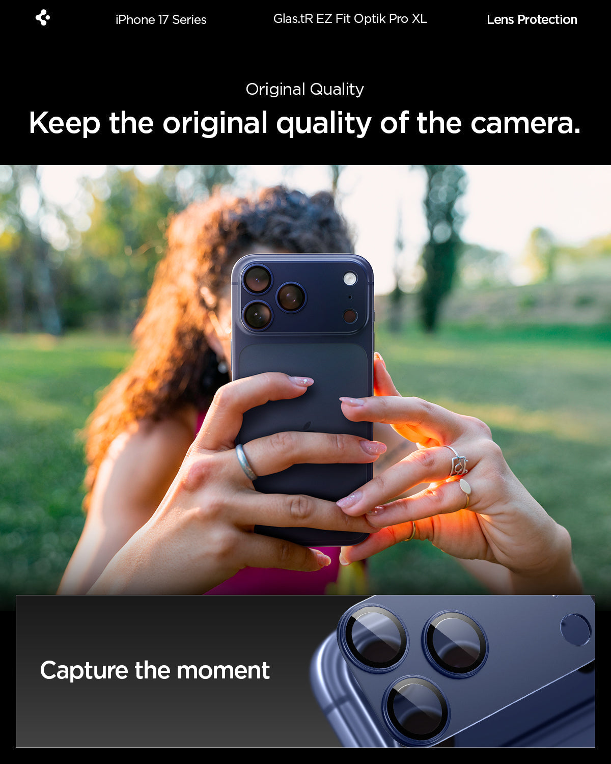 Spigen iPhone 17 Pro Lens Protector – GLAS.tR EZ Fit Optik Pro XL [1 Pack] - Blue - original camera quality