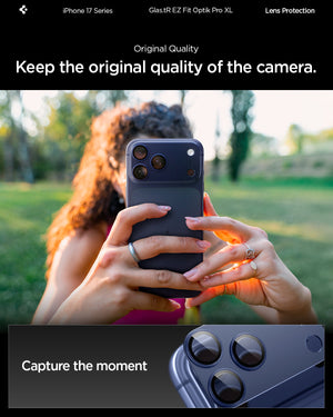 Spigen iPhone 17 Pro Lens Protector – GLAS.tR EZ Fit Optik Pro XL [1 Pack] - Blue - original camera quality