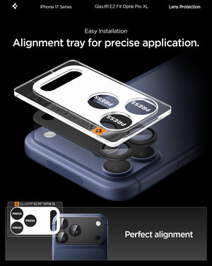 Spigen iPhone 17 Pro Lens Protector – GLAS.tR EZ Fit Optik Pro XL [1 Pack] - Black - precise alignment installation