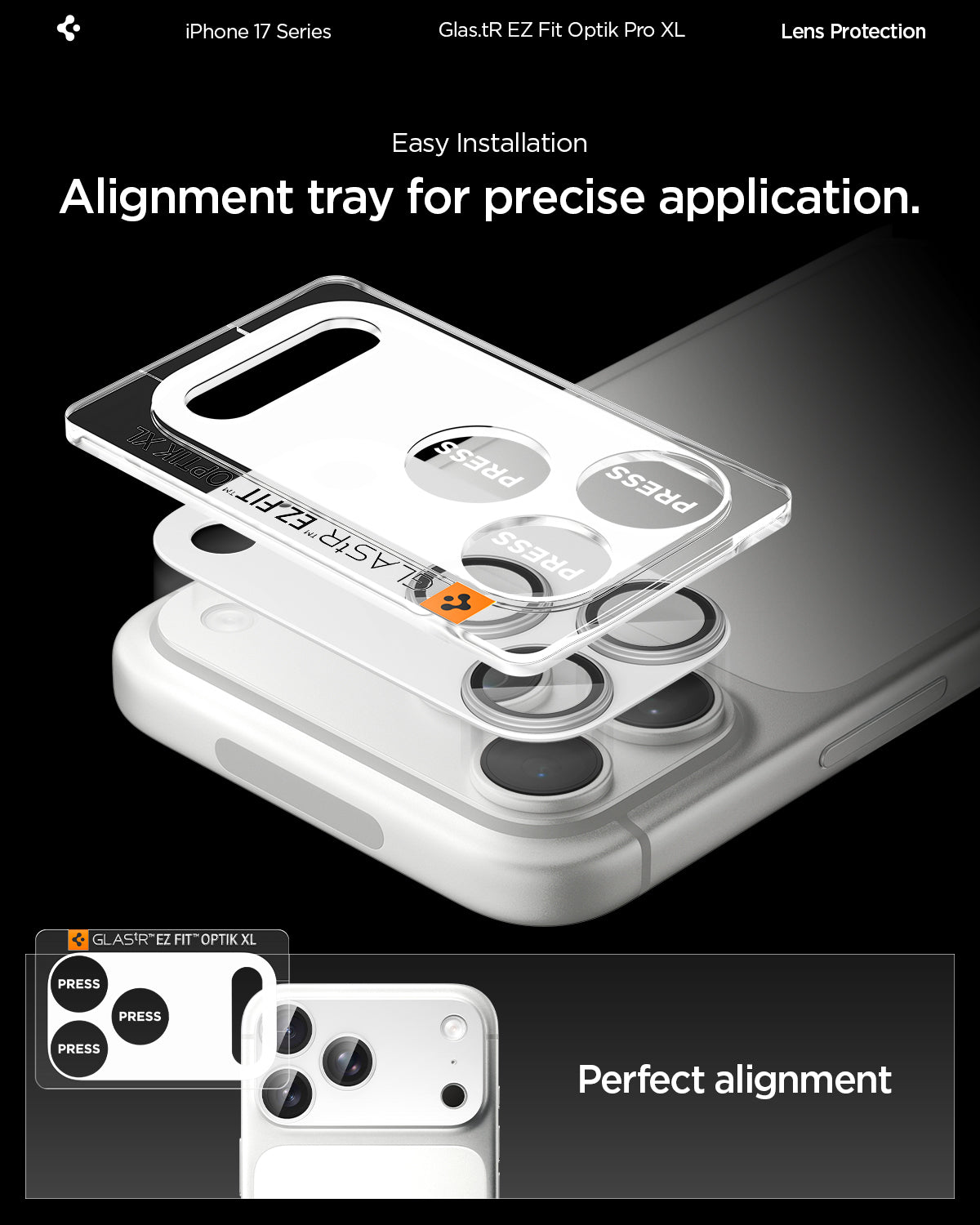 Spigen iPhone 17 Pro Lens Protector – GLAS.tR EZ Fit Optik Pro XL [1 Pack] - Silver - precise alignment installation