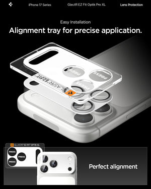 Spigen iPhone 17 Pro Lens Protector – GLAS.tR EZ Fit Optik Pro XL [1 Pack] - Silver - precise alignment installation