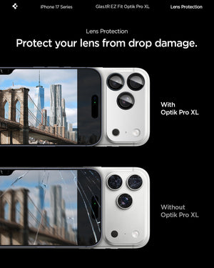 Spigen iPhone 17 Pro Lens Protector – GLAS.tR EZ Fit Optik Pro XL [1 Pack] - Silver - drop damage protection
