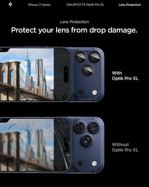 Spigen iPhone 17 Pro Lens Protector – GLAS.tR EZ Fit Optik Pro XL [1 Pack] - Blue - drop damage protection