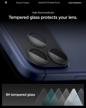 Spigen iPhone 17 Pro Lens Protector – GLAS.tR EZ Fit Optik Pro XL [1 Pack] - Black - 9H high-aluminosilicate glass
