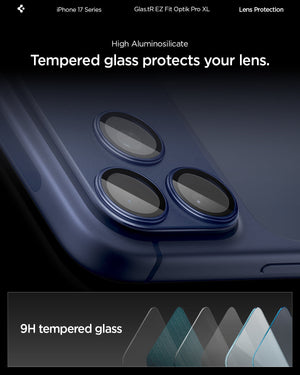 Spigen iPhone 17 Pro Lens Protector – GLAS.tR EZ Fit Optik Pro XL [1 Pack] - Blue - 9H high-aluminosilicate glass