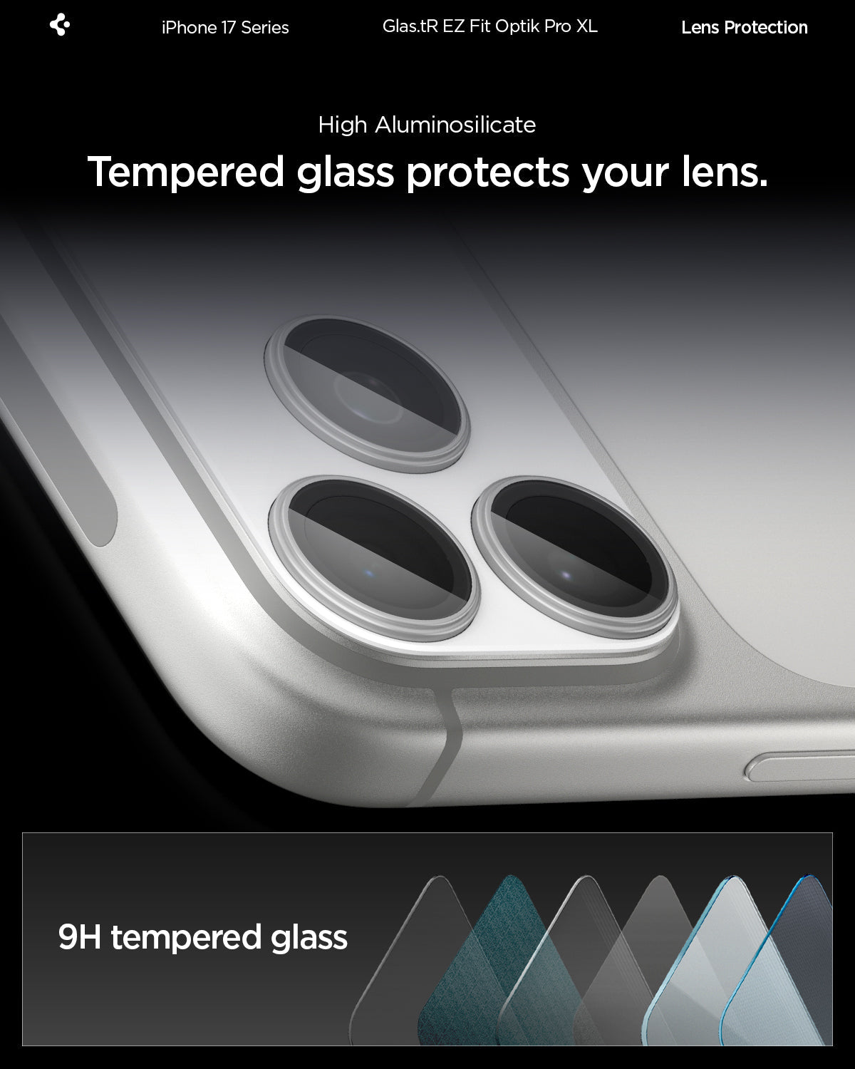 Spigen iPhone 17 Pro Lens Protector – GLAS.tR EZ Fit Optik Pro XL [1 Pack] - Silver - 9H high-aluminosilicate glass