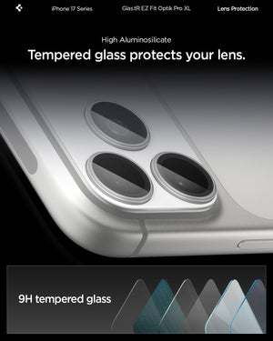 Spigen iPhone 17 Pro Lens Protector – GLAS.tR EZ Fit Optik Pro XL [1 Pack] - Silver - 9H high-aluminosilicate glass