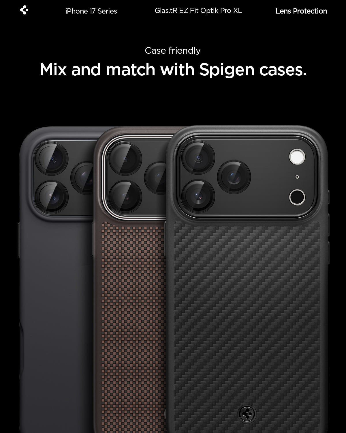 Spigen iPhone 17 Pro Lens Protector – GLAS.tR EZ Fit Optik Pro XL [1 Pack] - Black - Spigen case compatibility