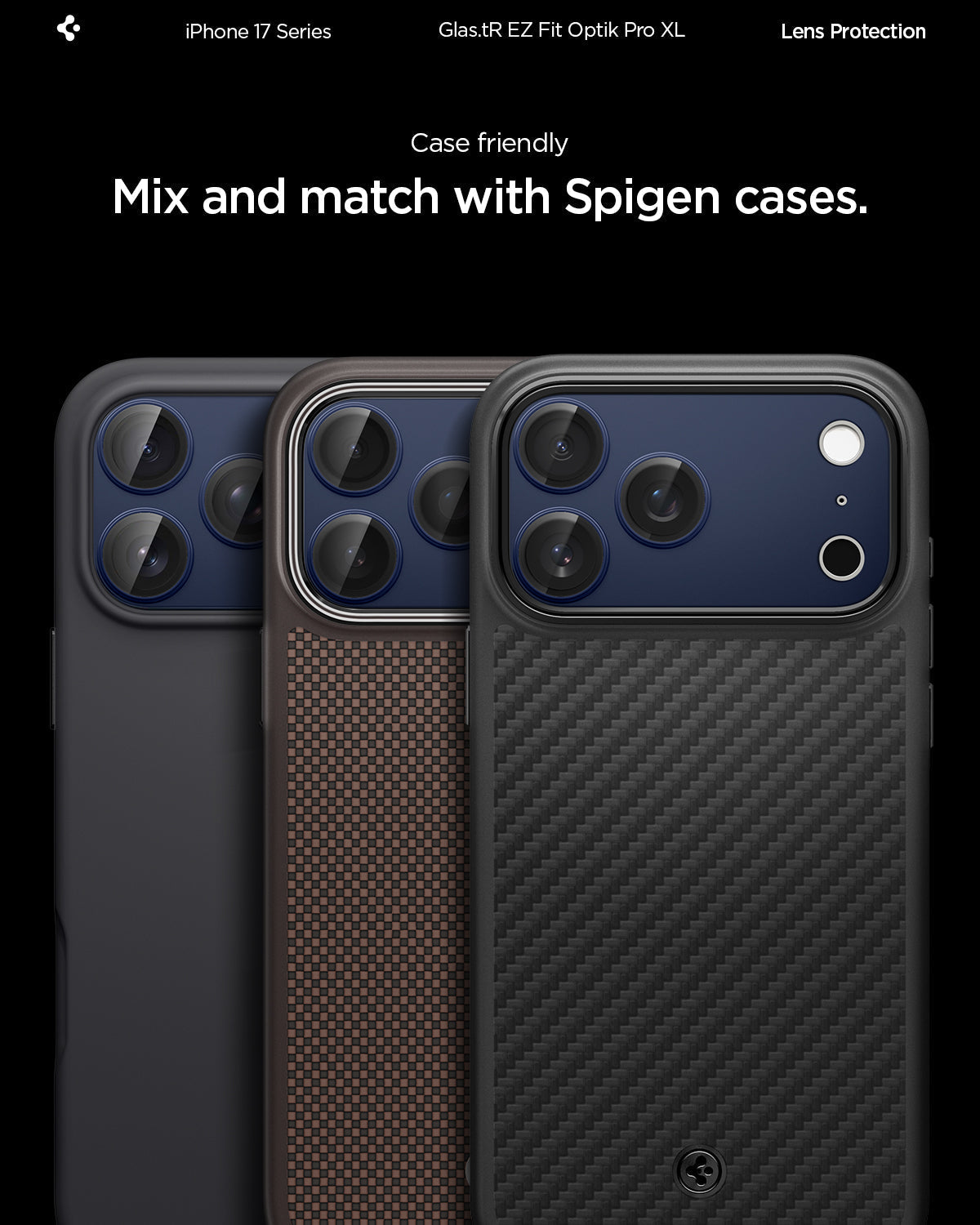 Spigen iPhone 17 Pro Lens Protector – GLAS.tR EZ Fit Optik Pro XL [1 Pack] - Blue - Spigen case compatibility