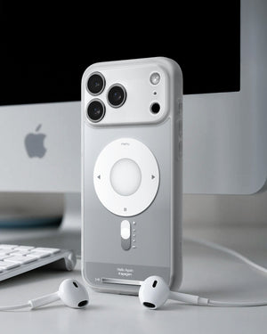 ACS10075 - iPhone 17 Pro Case Ultra Hybrid Classic (MagFit) in Classic Silver showing back of the case with airpods