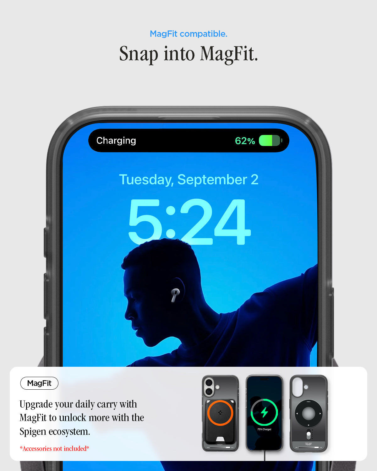 ACS10092 - iPhone 17 Ultra Hybrid Classic (MagFit) in Classic Black showing magfit compatible. snap into magfit. upgrade your daily carry with magfit to unlock more with the spigen ecosystem.