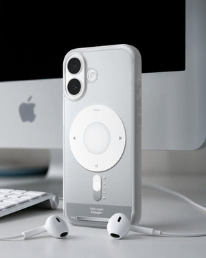 ACS10091 - iPhone 17 Ultra Hybrid Classic (MagFit) in Classic Silver showing back of the case with airpods