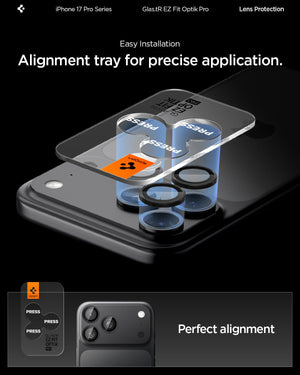 Spigen iPhone 17 Pro Max / 17 Pro Lens Protector – Optik Pro EZ Fit - Black - precise alignment detail