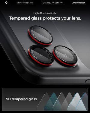 Spigen iPhone 17 Pro Max / 17 Pro Lens Protector – Optik Pro EZ Fit - L-Series - 9H tempered glass detail