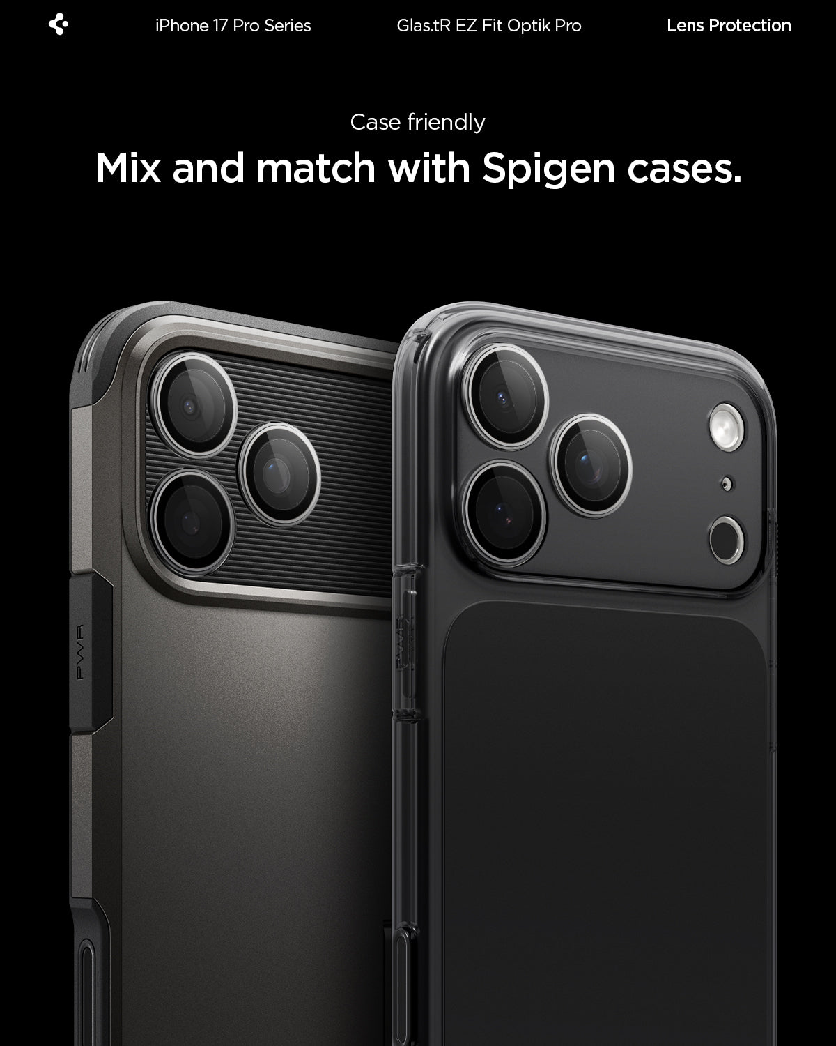 Spigen iPhone 17 Pro Max / 17 Pro Lens Protector – Optik Pro EZ Fit - Gray - Spigen case compatibility