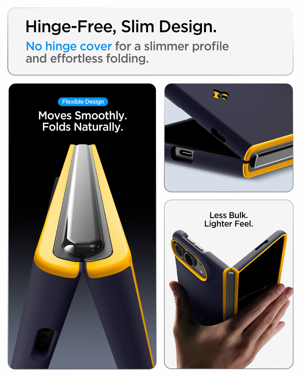 iPhone Duo Nano Pop (Mag Fit) in Blueberry Navy showing a hinge-free design with flexible folding and a slim lightweight profile