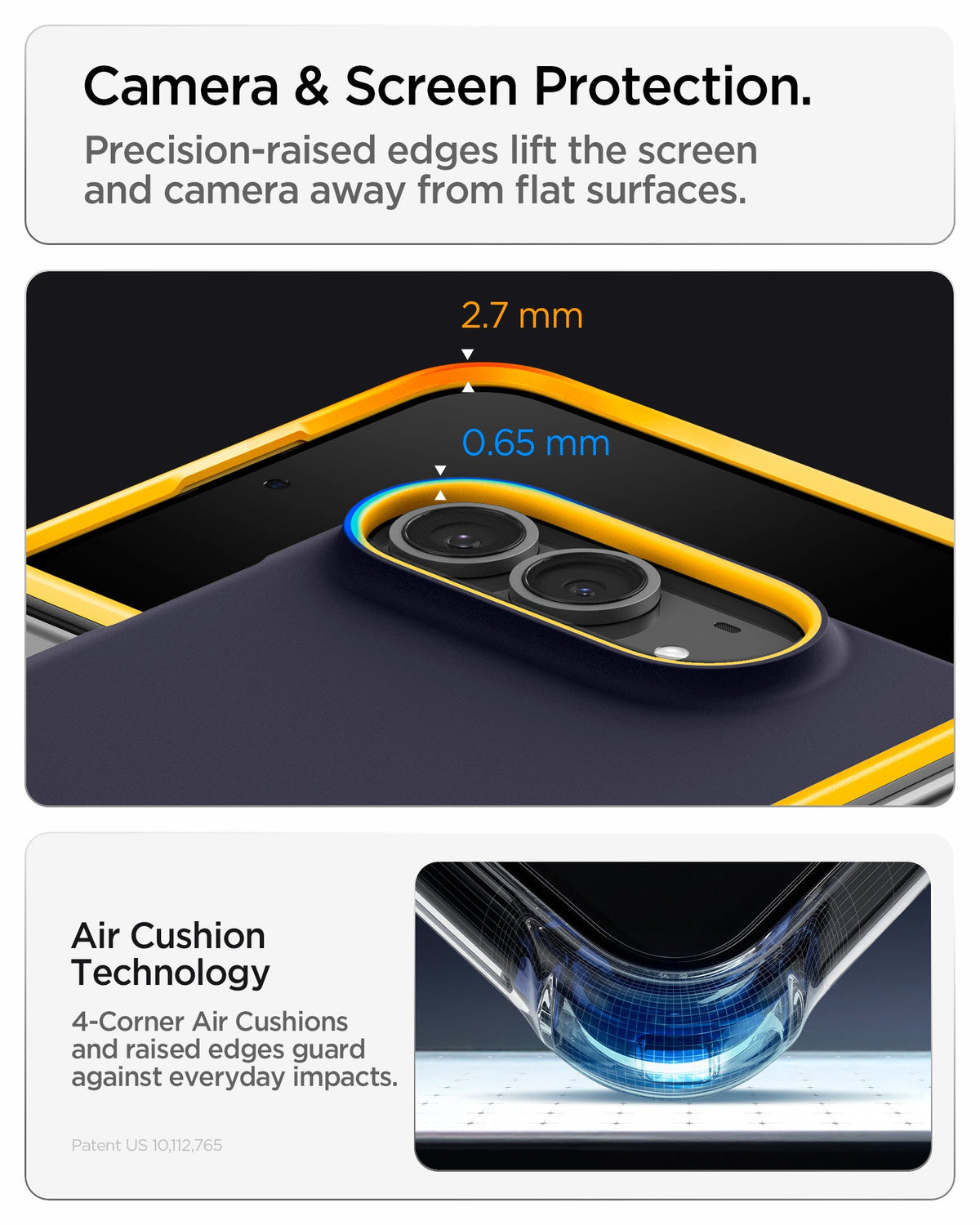 iPhone Duo Nano Pop (Mag Fit) in Blueberry Navy showing raised camera and screen edges with Air Cushion Technology for added protection