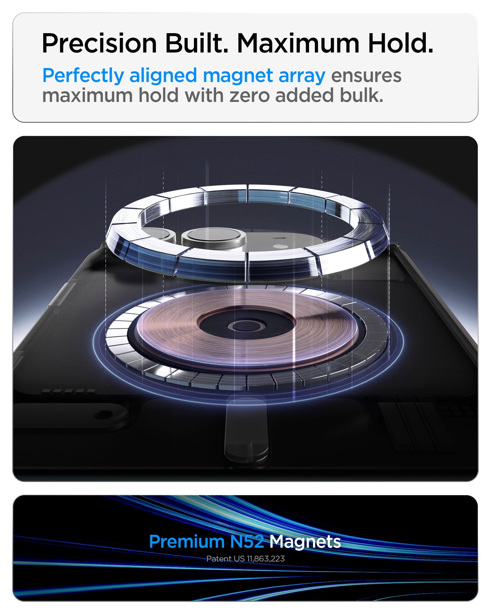 iPhone Duo Slim Armor Pro S (Mag Fit) showing an aligned N52 magnet array and ultra-slim magnetic profile