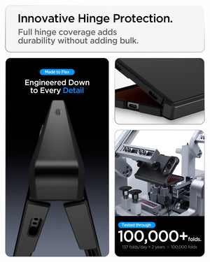 iPhone Duo Tough Armor Pro (Mag Fit) in Black showing the hinge protection system with sliding components and fold testing