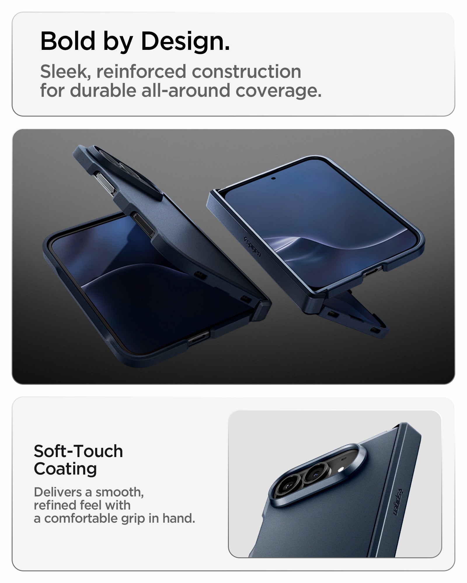 iPhone Duo Tough Armor Pro (Mag Fit) in Metal Slate showing the transparent case design and long-term clarity testing technology