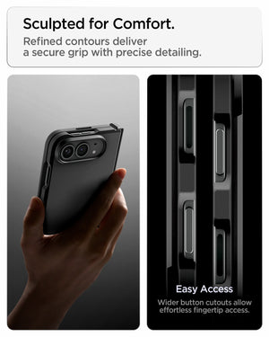 iPhone Duo Tough Armor Pro (Mag Fit) in Black showing contoured edges and wider button cutouts designed for a secure grip and easy access