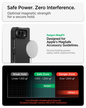 iPhone Duo Tough Armor Pro (Mag Fit) in Black showing optimized magnetic strength for a secure hold with reduced interference