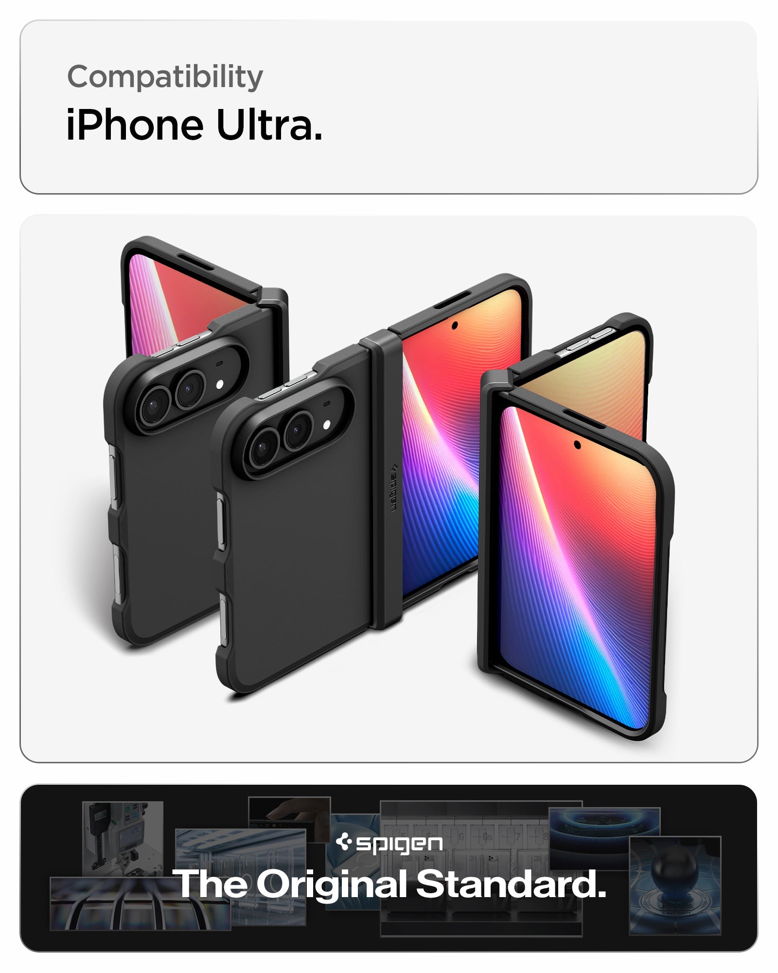 iPhone Duo Tough Armor Pro (Mag Fit) in Black showing compatibility across multiple folded and unfolded configurations