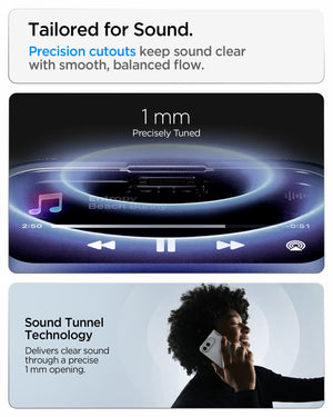 iPhone Duo Ultra Hybrid Pro showing precision 1 mm sound cutouts designed to maintain clear and balanced audio