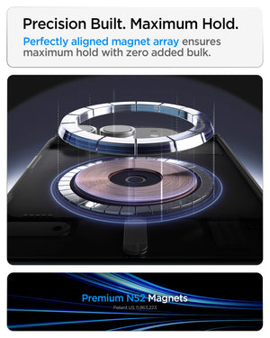 iPhone Duo Ultra Hybrid Pro S (Mag Fit) showing an aligned N52 magnet array and ultra-slim magnetic profile