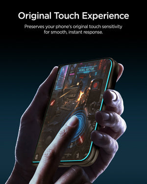 iPhone Duo Glas.tR EZ Fit Pro showing responsive touch sensitivity through the installed screen protector.