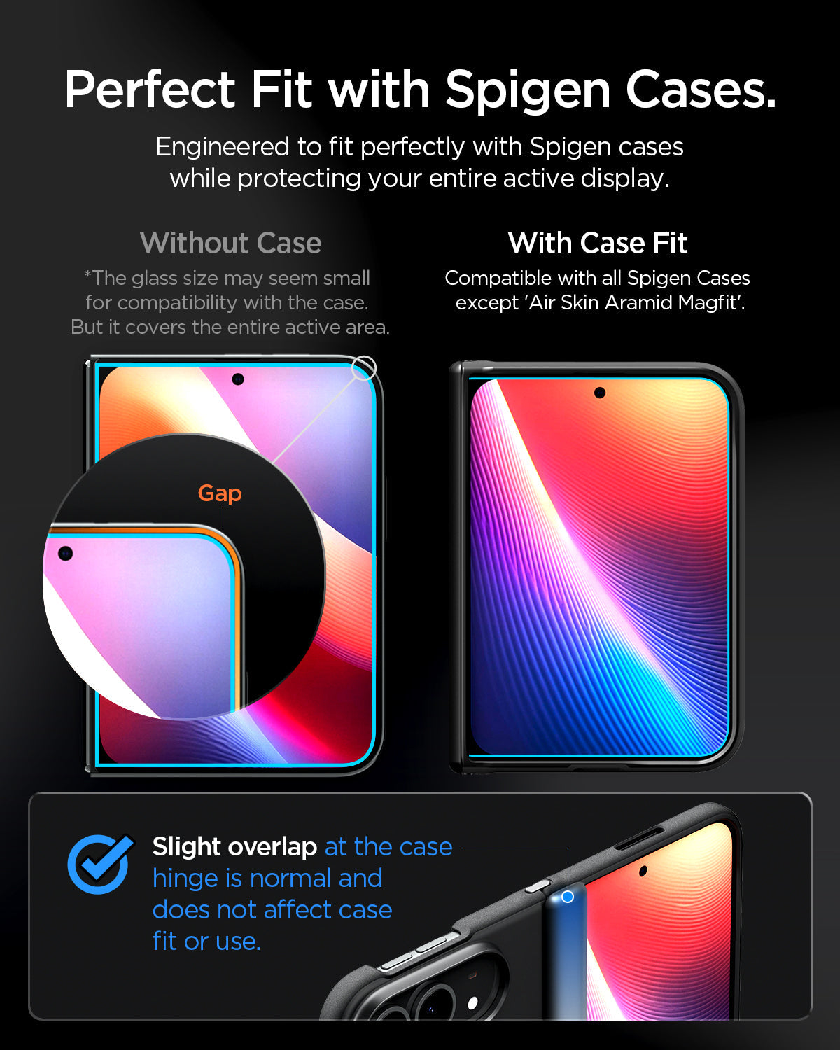 iPhone Duo Glas.tR EZ Fit Pro showing screen coverage and case compatibility with a close-up of the protected display edges.