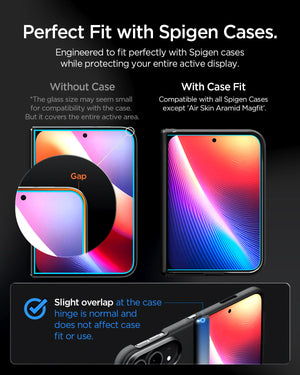 iPhone Duo Glas.tR EZ Fit Pro showing screen coverage and case compatibility with a close-up of the protected display edges.