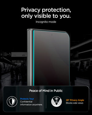 iPhone Duo GLAS.tR EZ Fit Pro | Privacy showing the privacy screen limiting side visibility with a 28-degree privacy viewing angle.