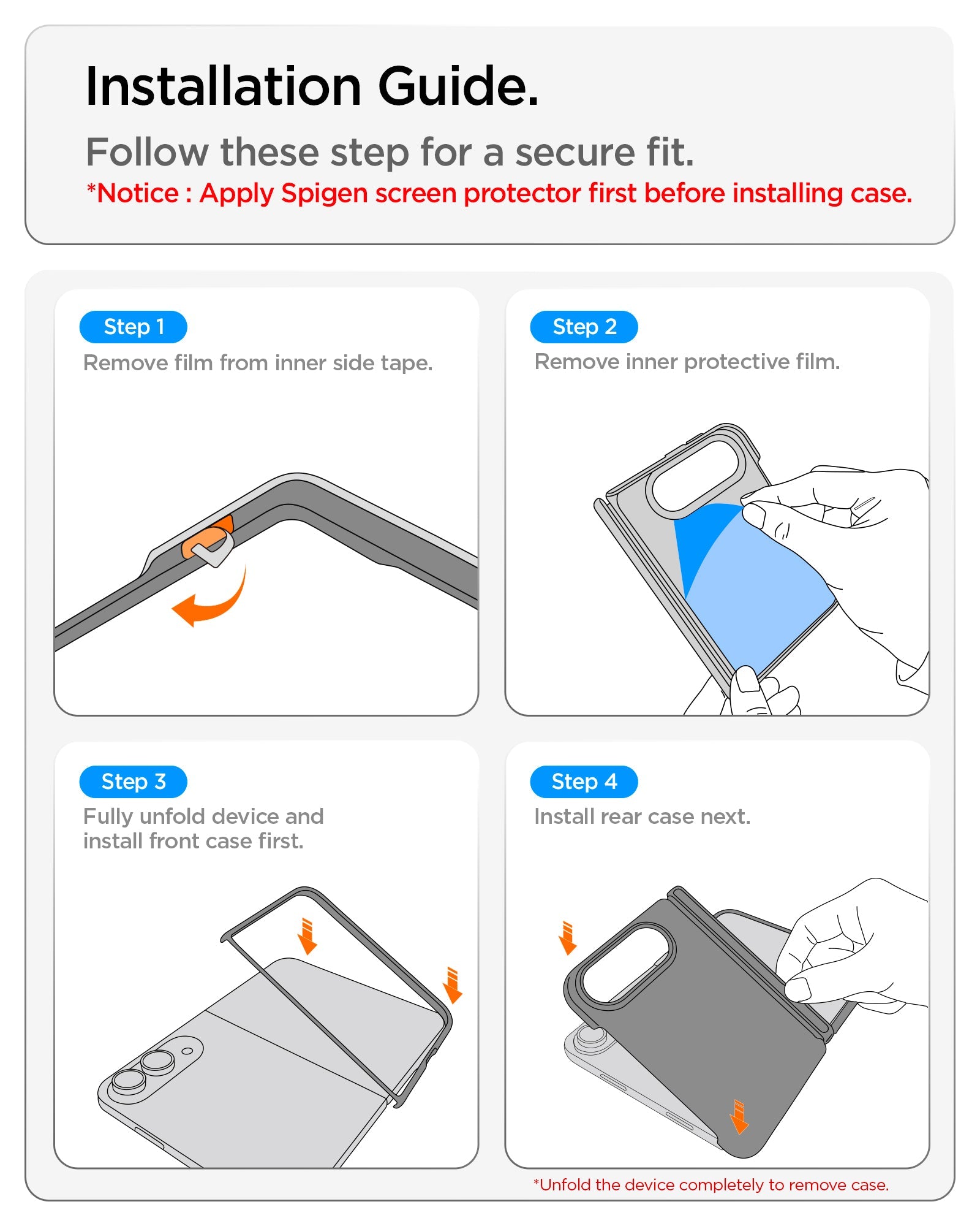iPhone Duo Ultra Hybrid Pro (Mag Fit) in Clear White showing a four-step installation guide for securing the front and rear case