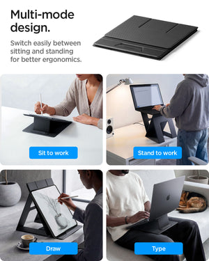 AMP11119 - Slim Fold Laptop Stand | LD201-S10 Black showing multi mode design