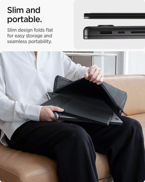 AMP11119 - Slim Fold Laptop Stand | LD201-S10 Black showing slim and portable