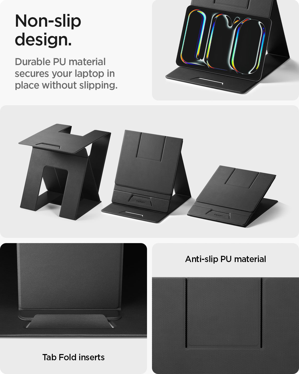 AMP11119 - Slim Fold Laptop Stand | LD201-S10 Black showing non slip design