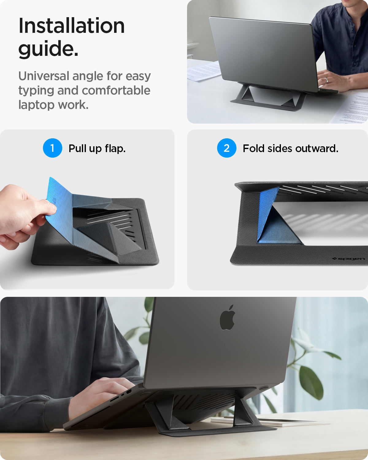 AMP11115 - Slim Fold Laptop Stand | Non-Adhesive LD201-S6 showing installation guide