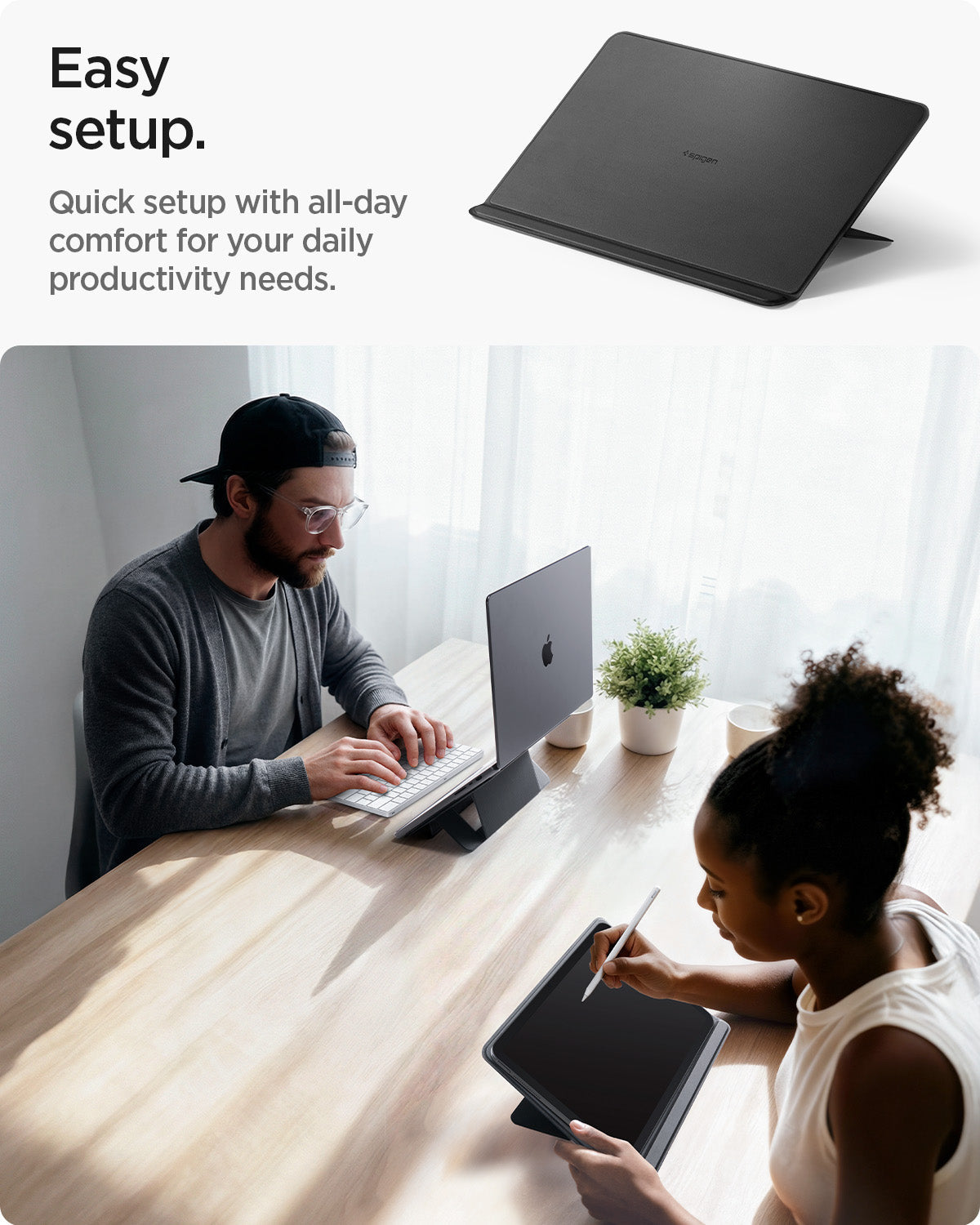 AMP11116 - Slim Fold Laptop Stand | LD201-S7 showing easy set up