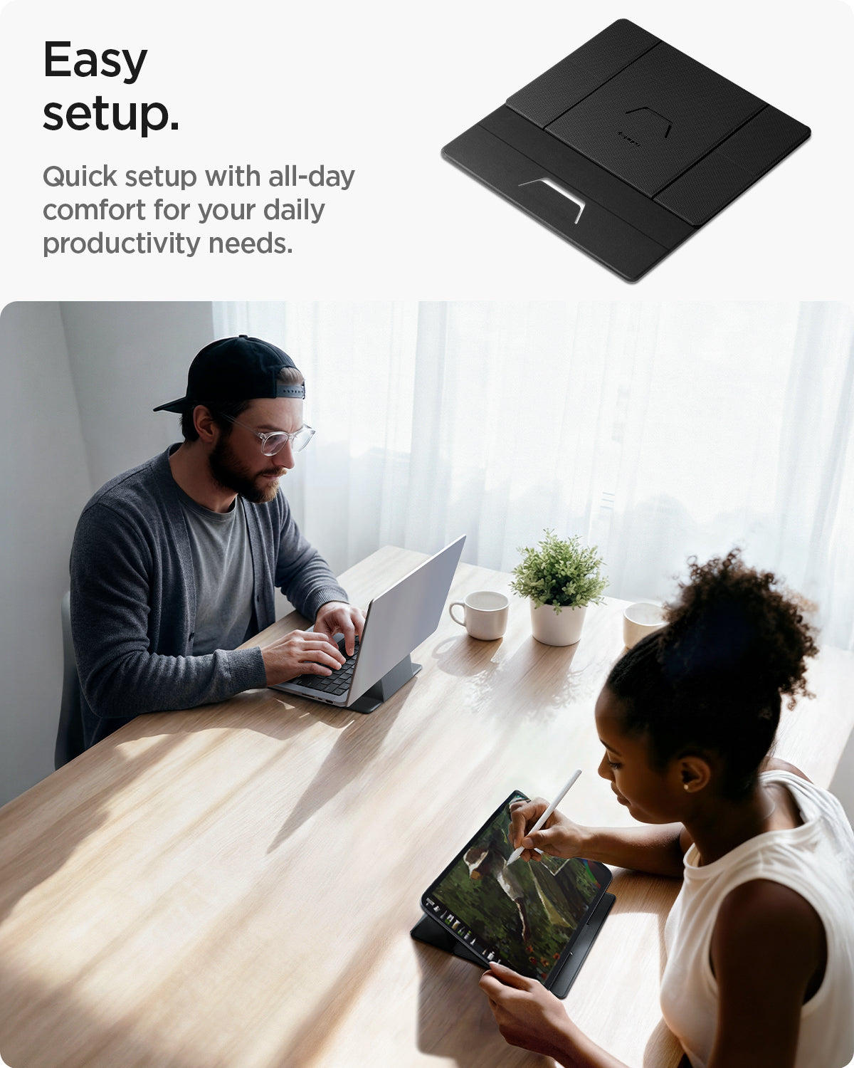 AMP11117 - Slim Fold Laptop Stand | Non-Adhesive | Black LD201-S8 showing easy set up