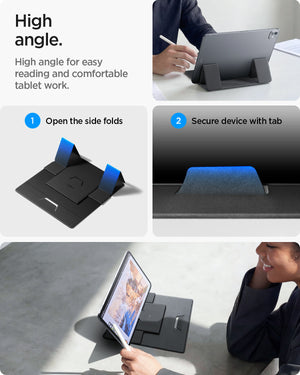 AMP11117 - Slim Fold Laptop Stand | Non-Adhesive | Black LD201-S8 showing high angle